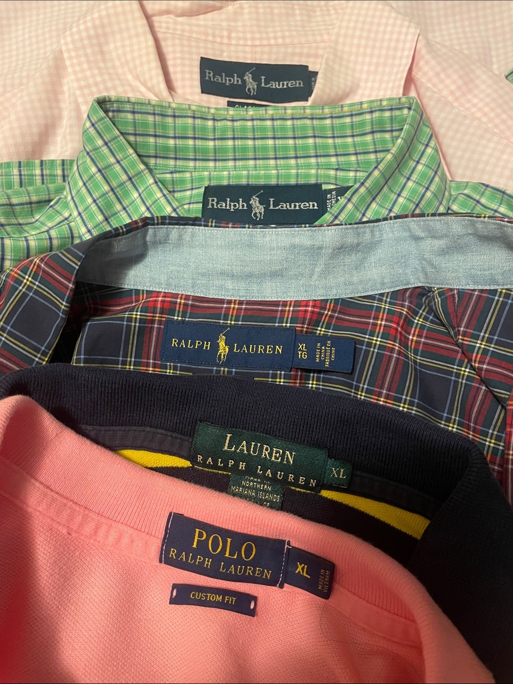 Ralph Lauren Multi-Shirt Lot Featuring Pink Polo & Plaid Collars